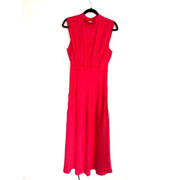 Saloni Fleur-F Silk midi Dress red UK12/US8 - Picture 8 of 11